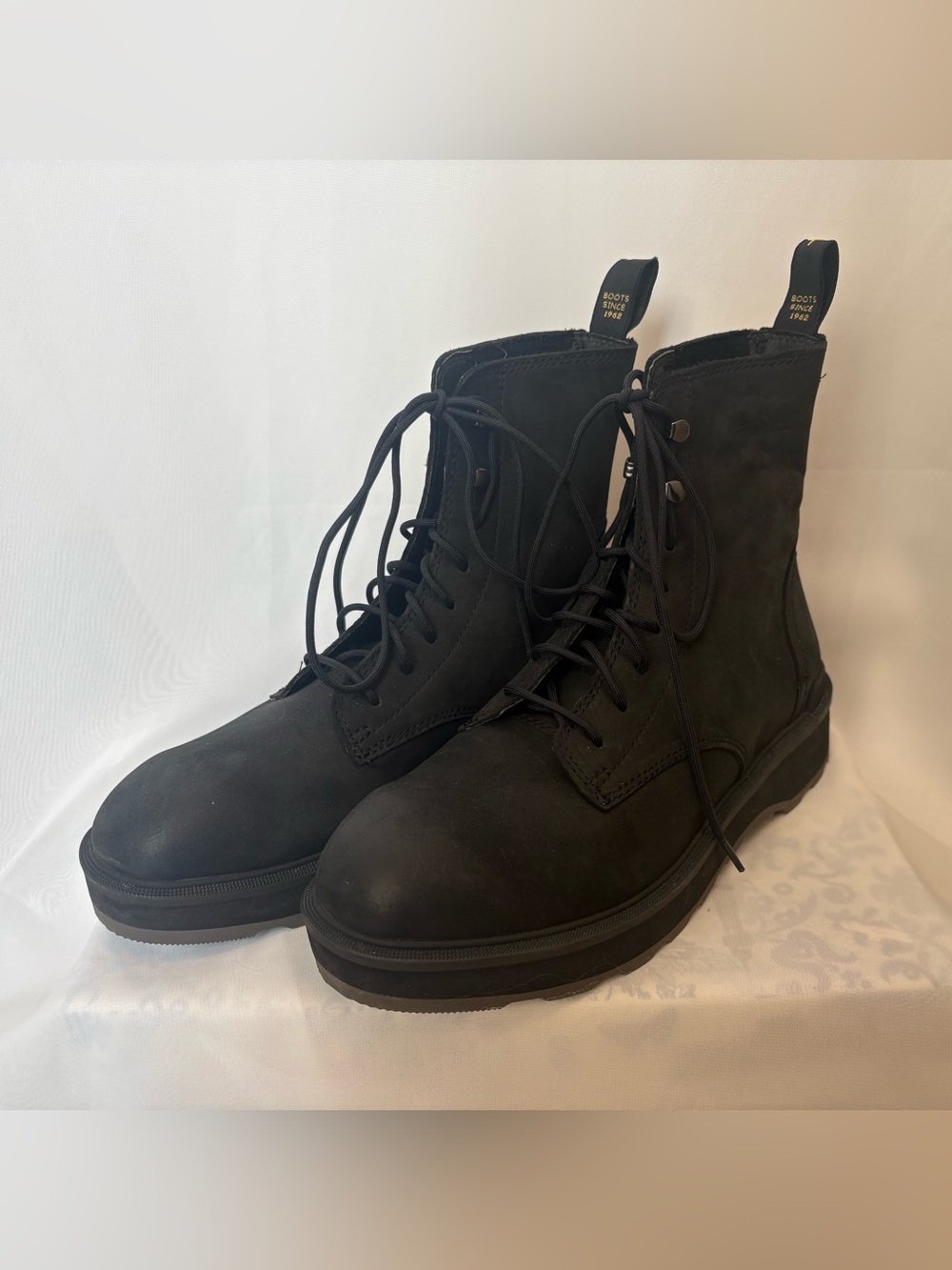 Sorel Black Lace-Up Nubuck Combat Boots - Picture 2 of 4